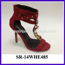 Hot selling sexy ladies platform high heel sandal metal ornament red upper girls high heel sandals pictures